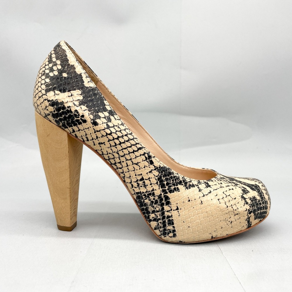 Loeffler Randall Womens 7B Snake Print Leather Platform Pumps Wood Heels
